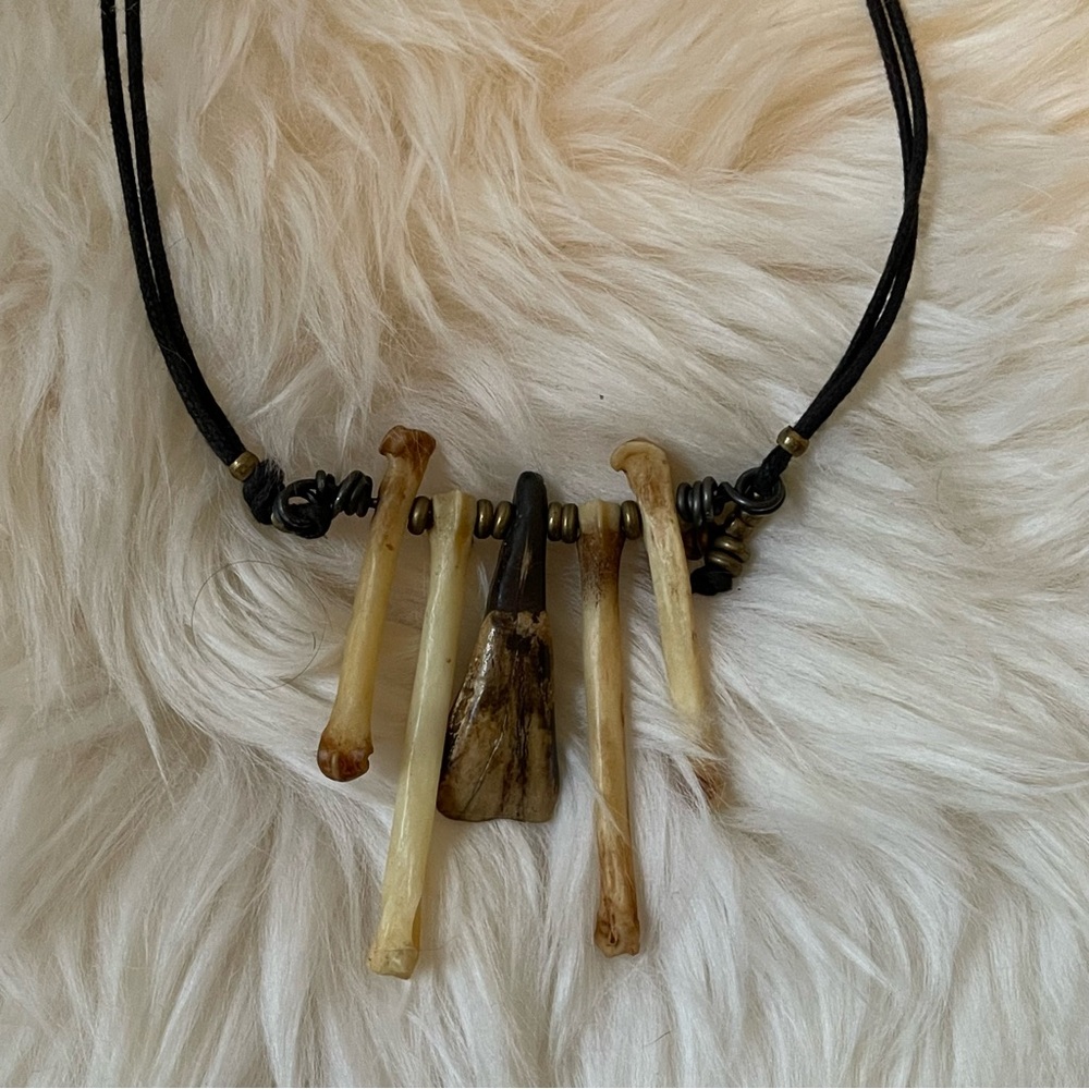 Bone Jewelry Necklace Genuine Leather and Bones Goth Halloween Costume Renn Fest
